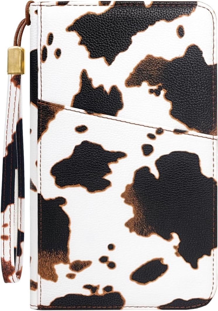 Simikol Family Passport Holder Wallet 6 Slots for Passport RFID Blocking Document Organizer PU Leather Mulit-purpose Travel Wallets Credit Cards Holder for Women Men, Brown Cow - Image 1